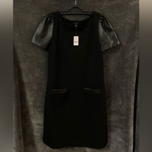 Ann Taylor Black Dress with Leather Sleeves